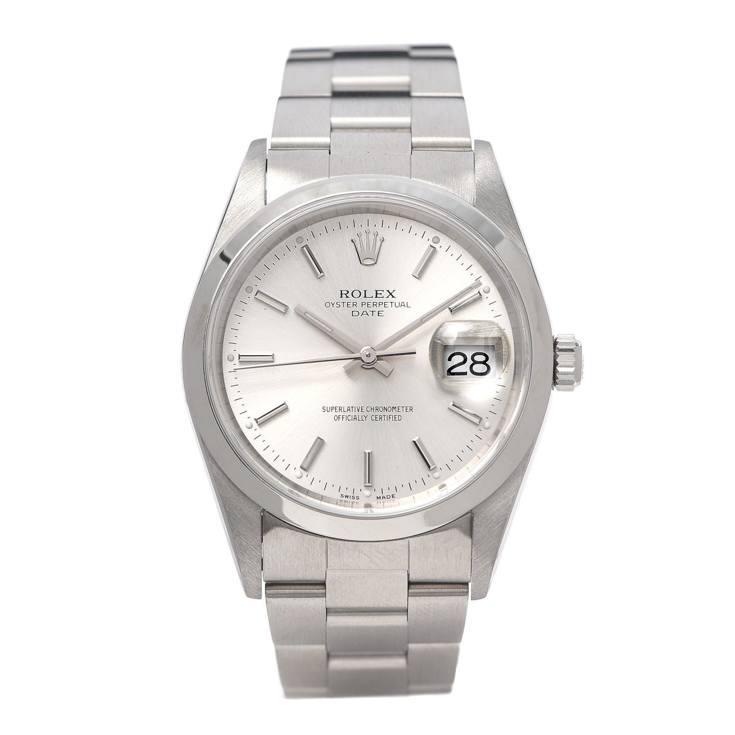 Stainless Steel 34mm Oyster Perpertual Date Watch Silver 15200