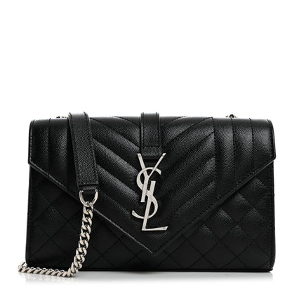 Saint Laurent Grain De Poudre Textured Mixed Matelasse Triquilt Small Monogram Satchel Black 1 of 11