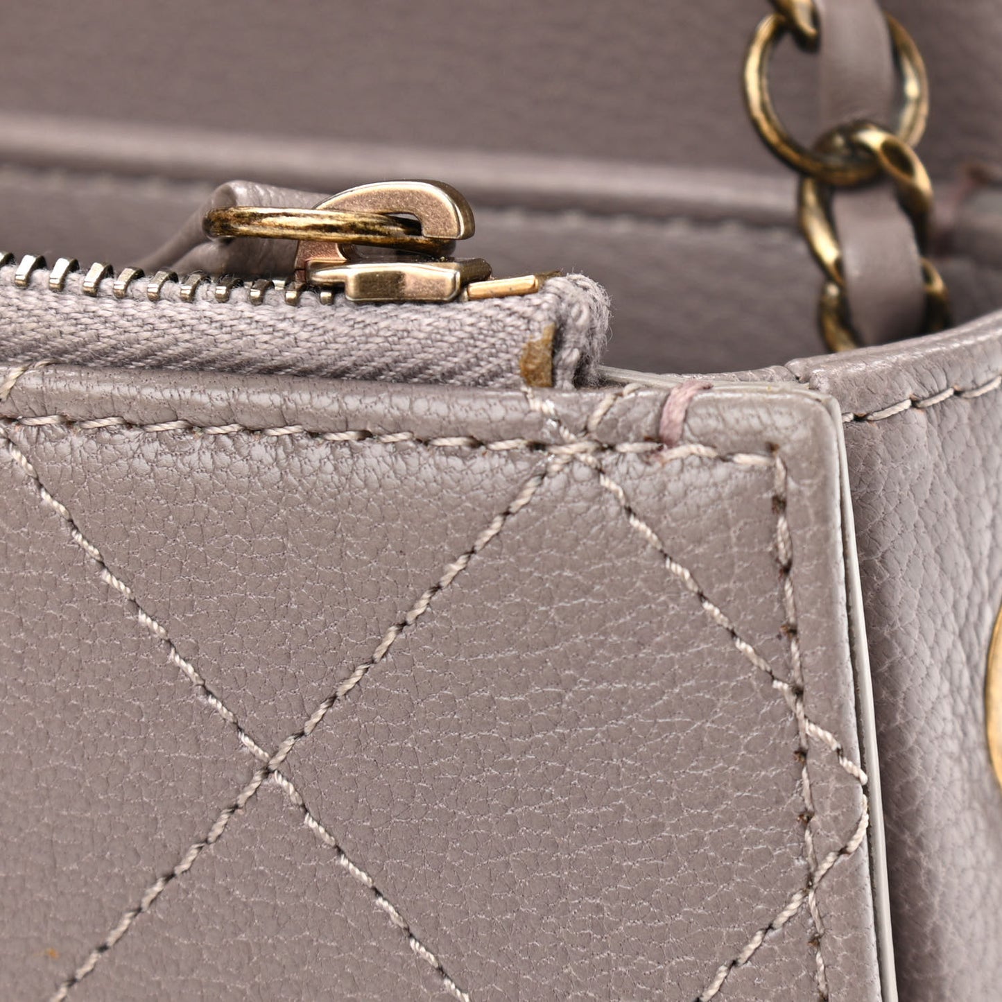 Shiny Calfskin Goatskin Quilted Small Coco Curve Messenger Flap Grey