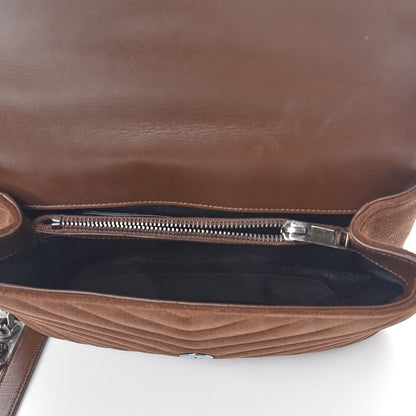 Saint Laurent Suede Matelasse Chevron Fringe Monogram Medium College Bag Marron Clair 4 of 9