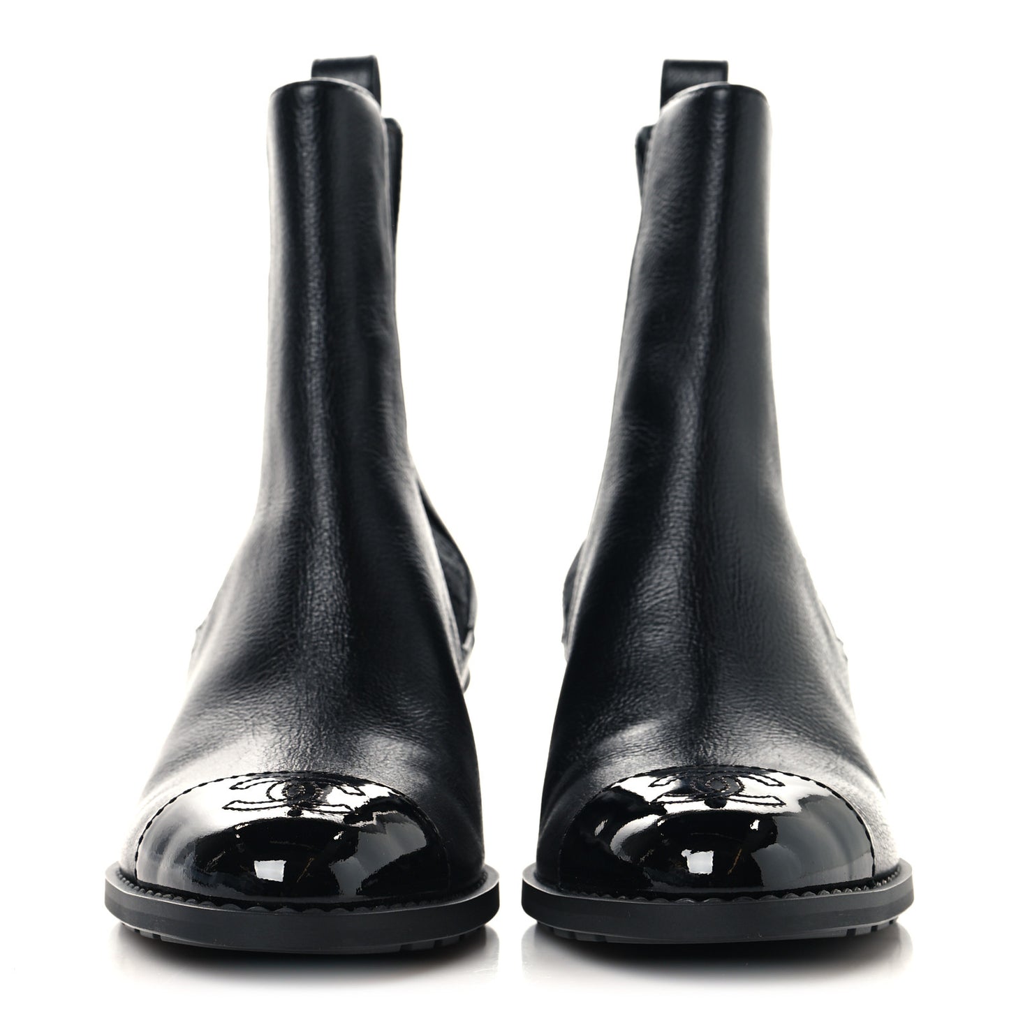 Calfskin Patent Cap Toe CC Short Boots 38.5 Black