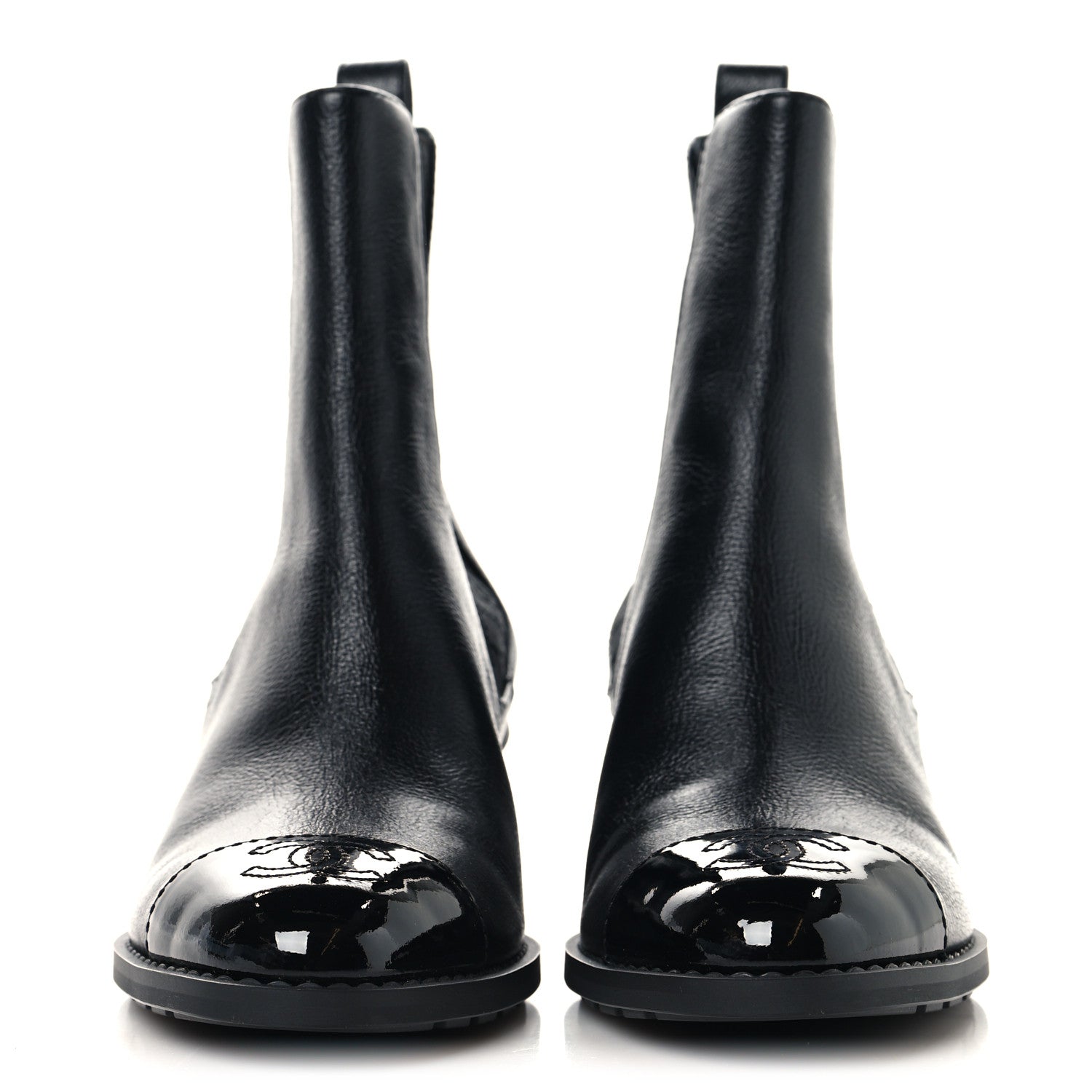 Chanel Calfskin Patent Cap Toe CC Short Boots 38.5 Black 3 of 9