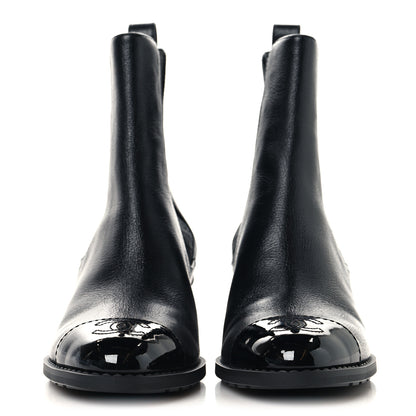 Chanel Calfskin Patent Cap Toe CC Short Boots 38.5 Black 3 of 9