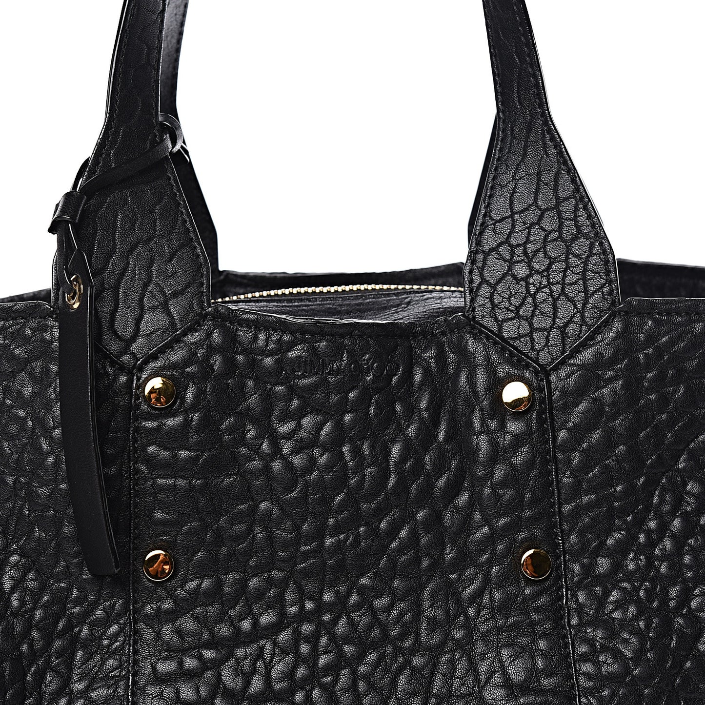 Grained Calfskin Studded Lockett Shopper Tote Black