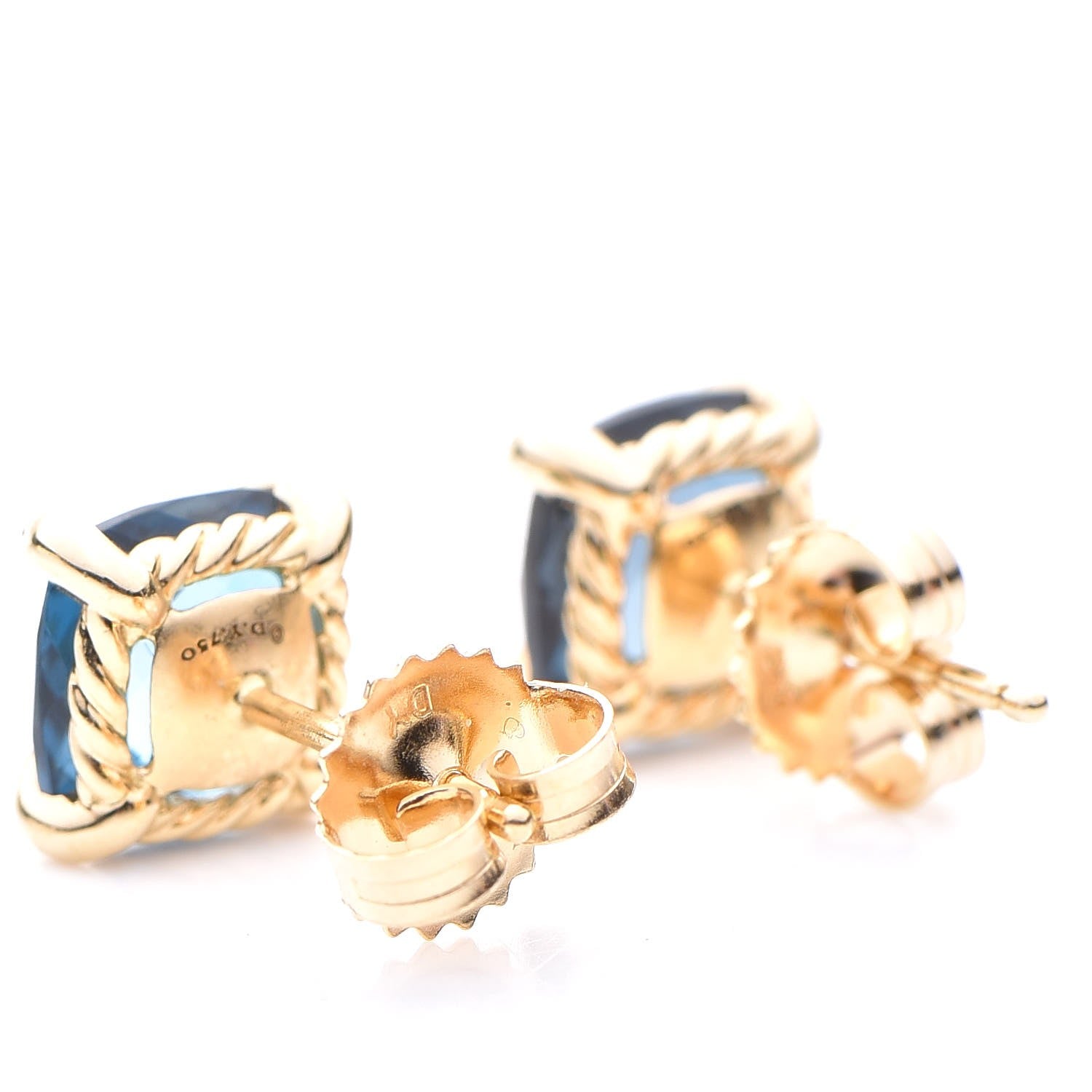 David Yurman 18K Yellow Gold Hampton Blue Topaz Diamond Chatelaine Earrings 3 of 6