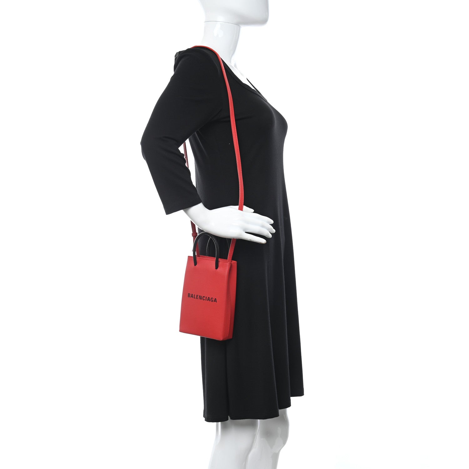Balenciaga Squared Calfskin Logo Shopping Phone Holder Bag Red 2 of 9