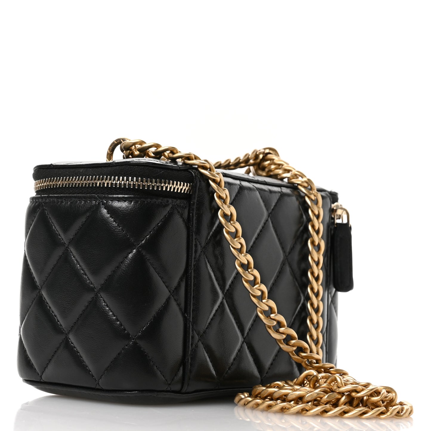 Lambskin Quilted Small Pillow Crush Vanity Case With Chain Black