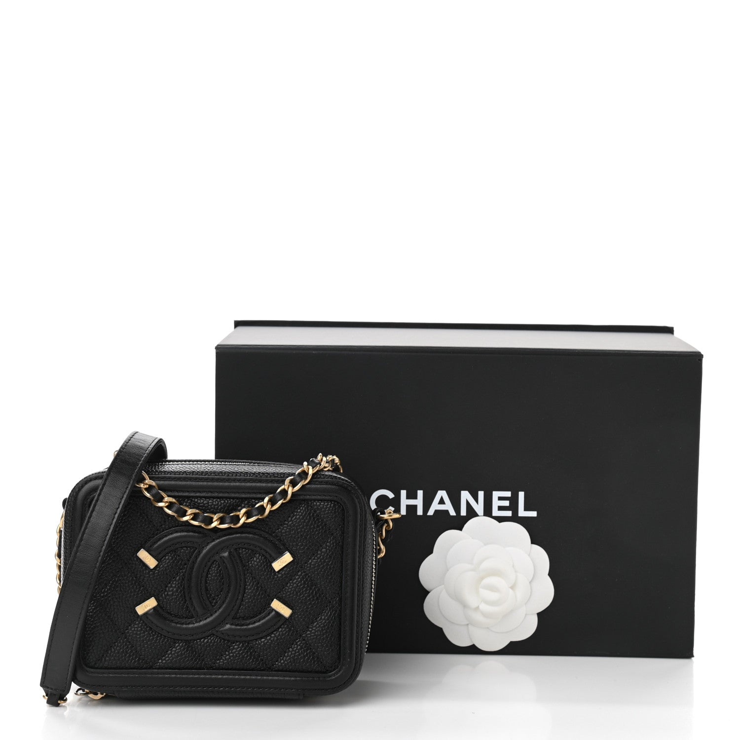 Chanel Caviar Quilted CC Filigree Vanity Clutch With Chain Black 11 of 11