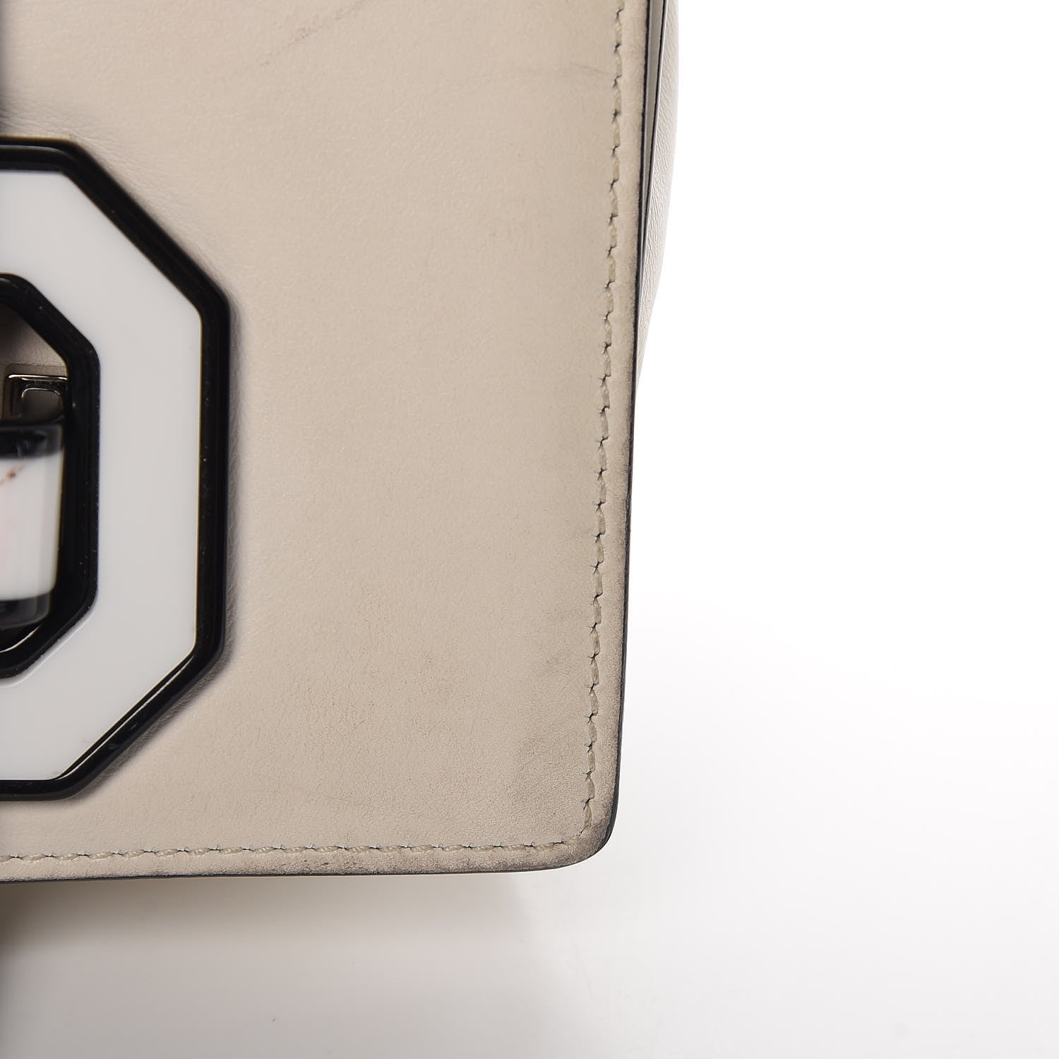 Prada City Calf Plex Ribbon Bag White Black 22 of 30