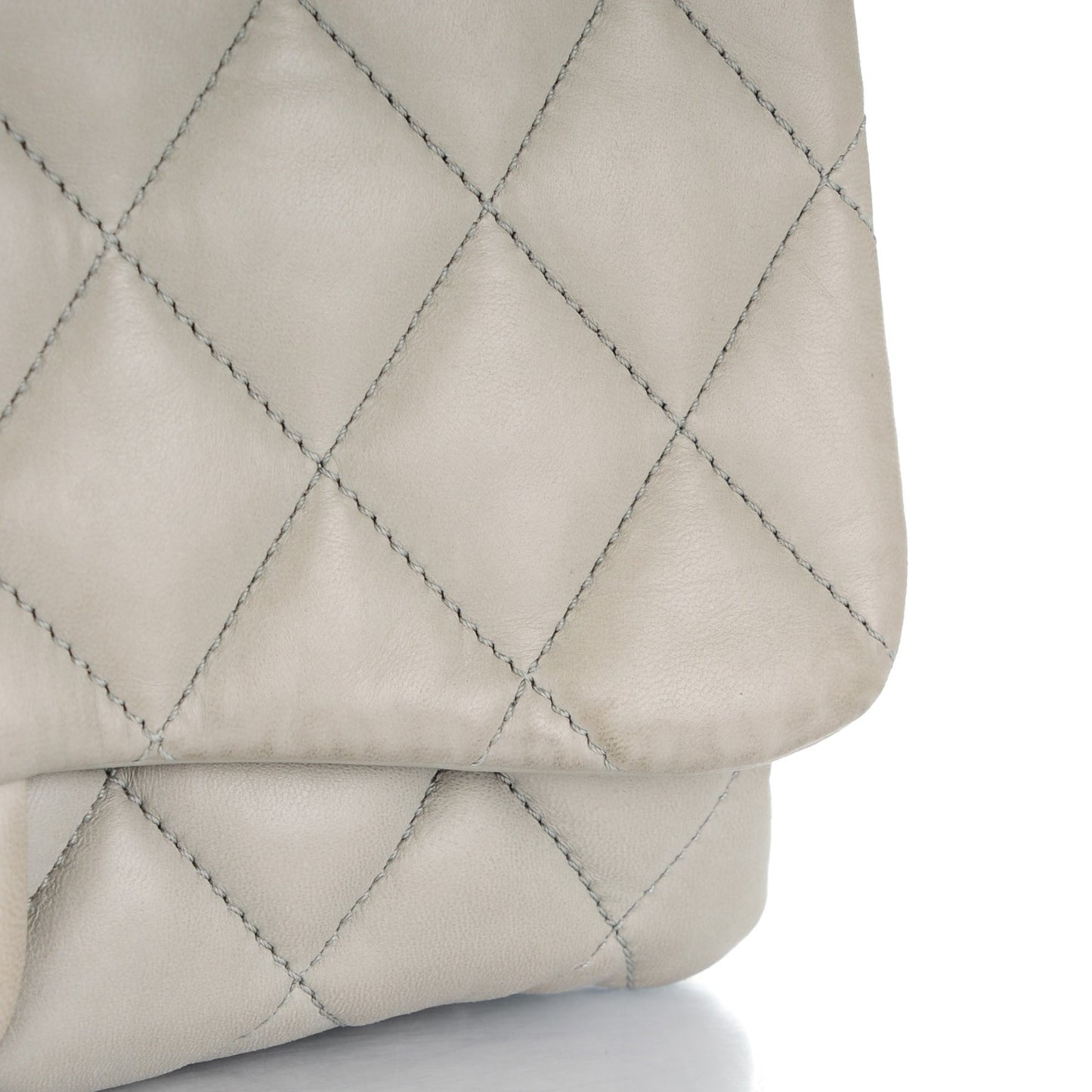 Lambskin Quilted Large 3 Flap Light Grey