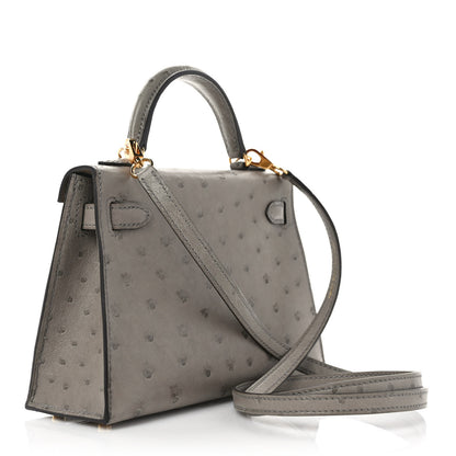 Hermes Ostrich Kelly Sellier Mini 20 Gris Tourterelle 2 of 9