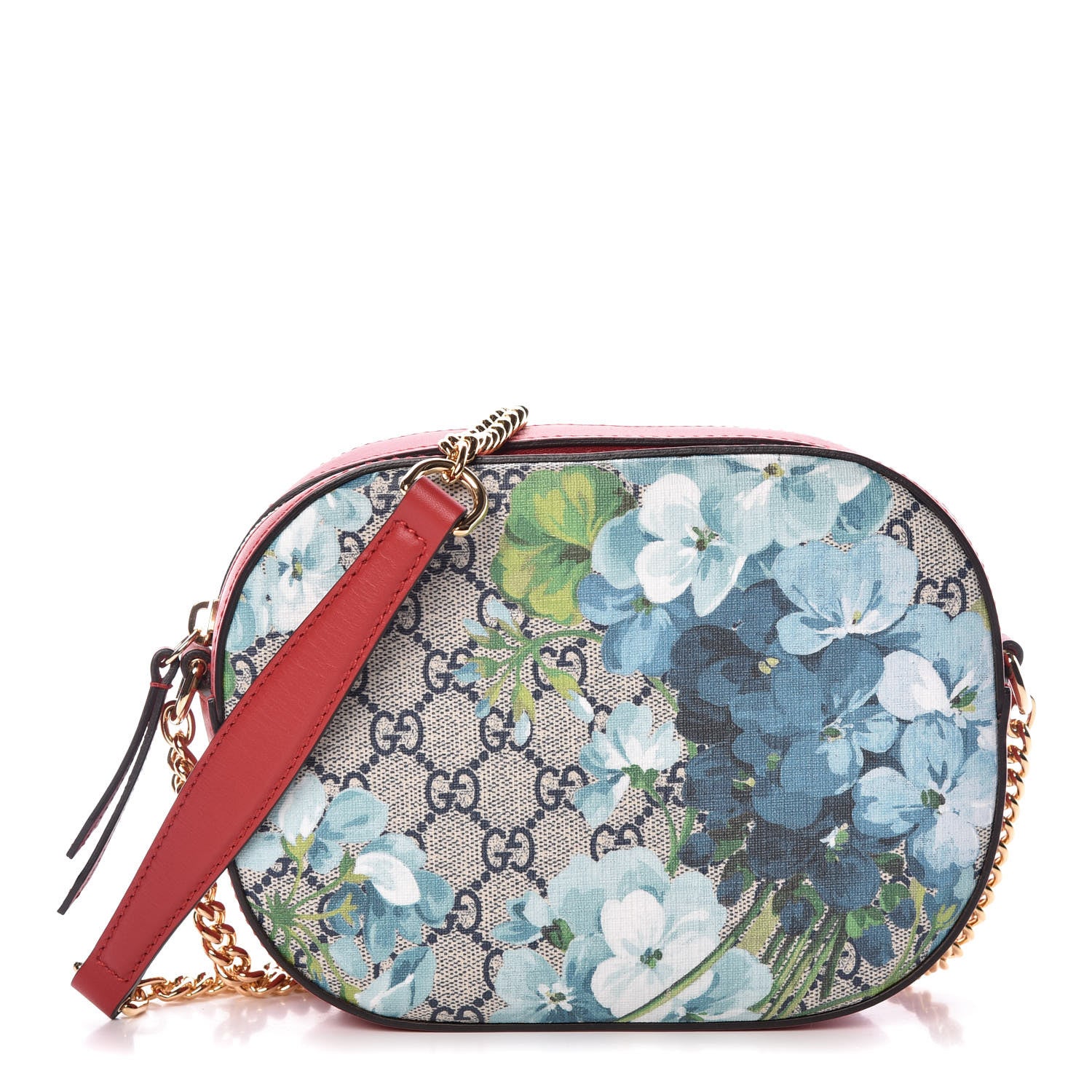Gucci GG Supreme Monogram Blooms Mini Chain Shoulder Bag Beige Blue Navy Hibiscus Red 1 of 9