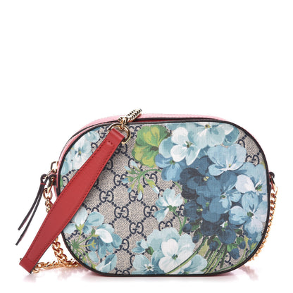 Gucci GG Supreme Monogram Blooms Mini Chain Shoulder Bag Beige Blue Navy Hibiscus Red 1 of 9