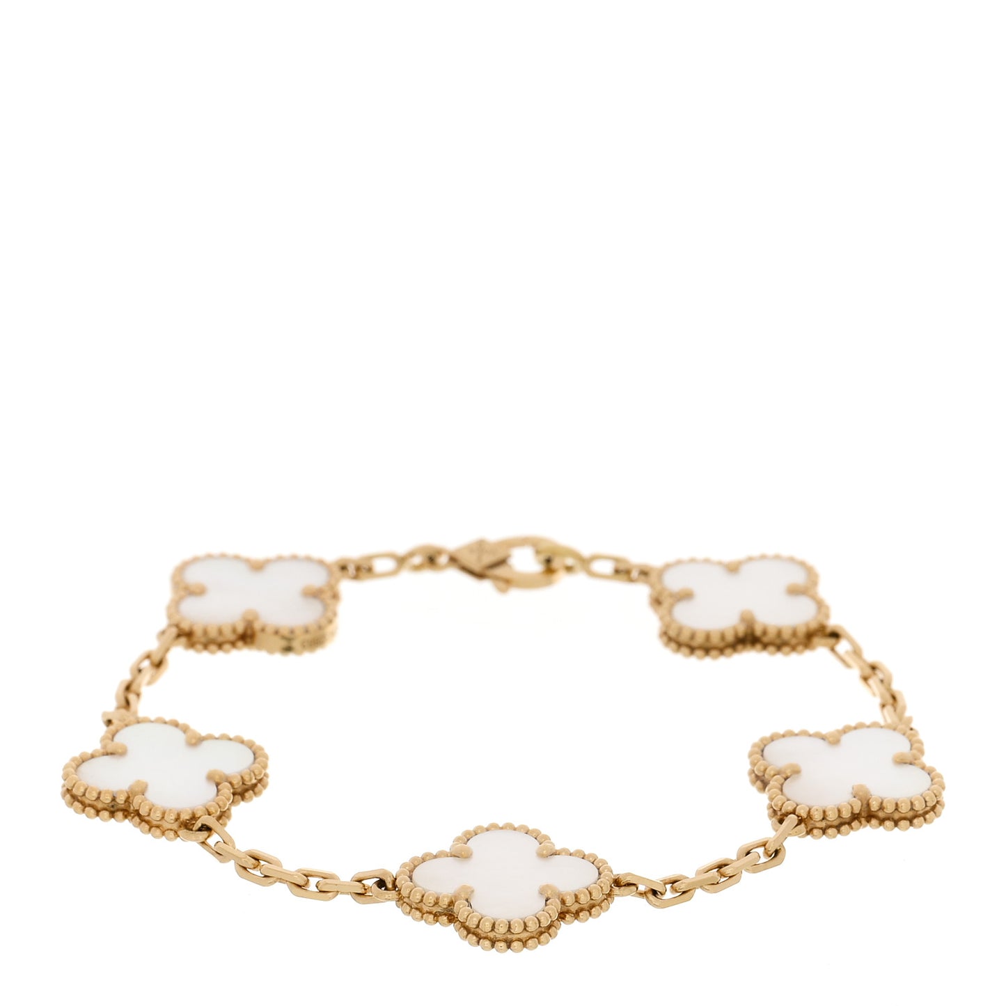 VAN CLEEF &amp; ARPELS 18K Yellow Gold Mother of Pearl 5 Motifs Vintage Alhambra Bracelet