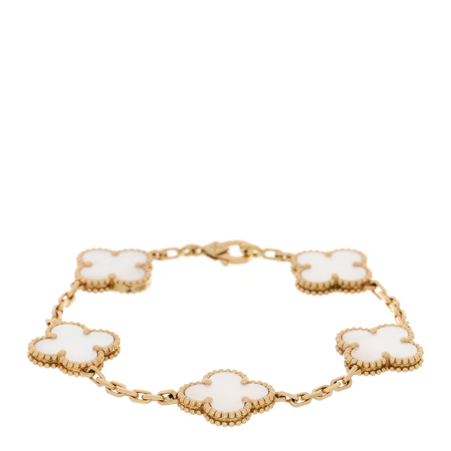 Van Cleef & Arpels VAN CLEEF &amp; ARPELS 18K Yellow Gold Mother of Pearl 5 Motifs Vintage Alhambra Bracelet 1 of 5