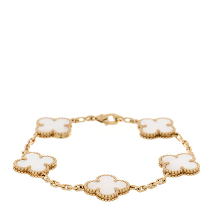 Van Cleef & Arpels VAN CLEEF &amp; ARPELS 18K Yellow Gold Mother of Pearl 5 Motifs Vintage Alhambra Bracelet 1 of 5