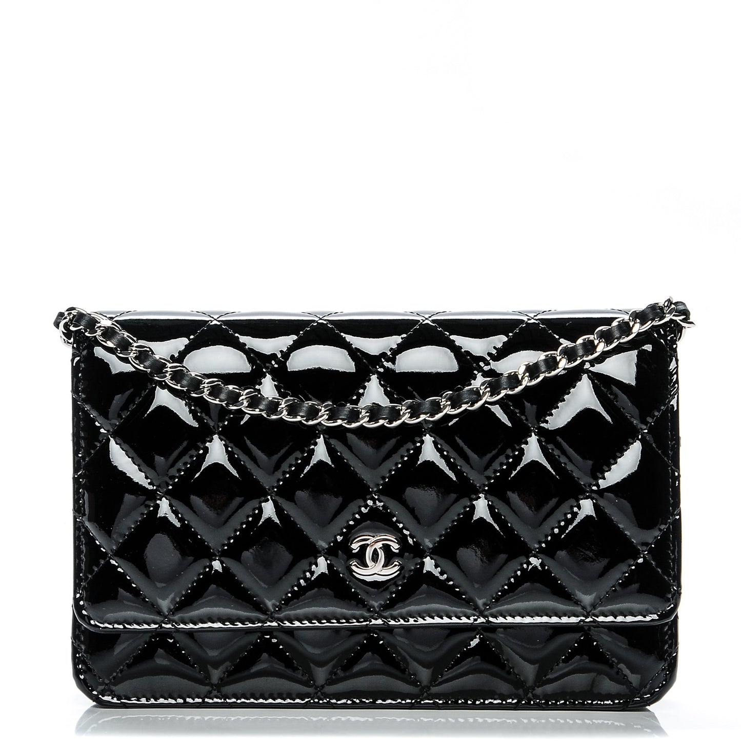 Patent Quilted Wallet On Chain WOC Black