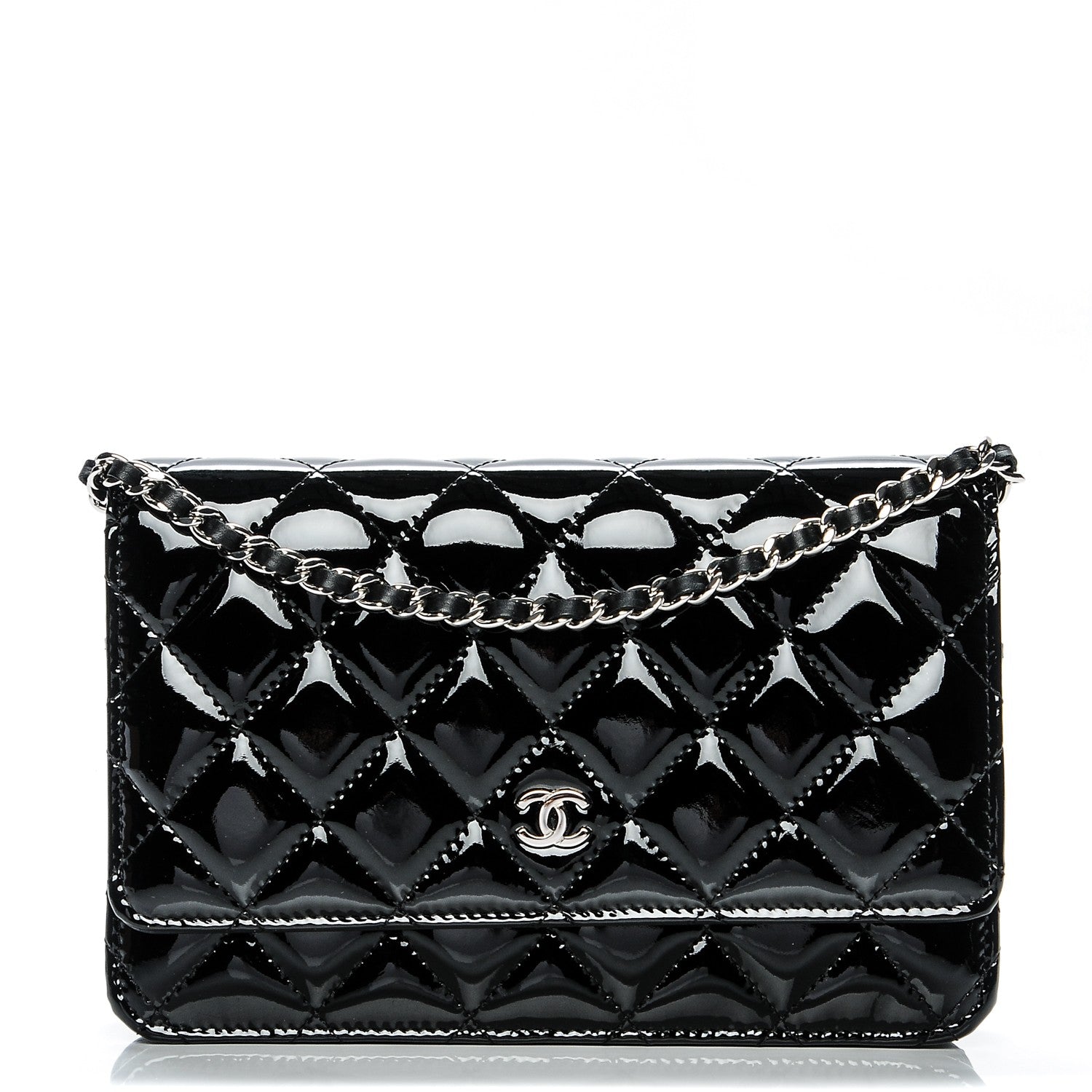 Chanel Patent Quilted Wallet On Chain WOC Black 1 of 7