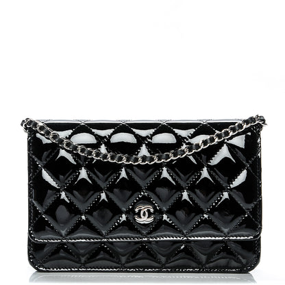 Chanel Patent Quilted Wallet On Chain WOC Black 1 of 7