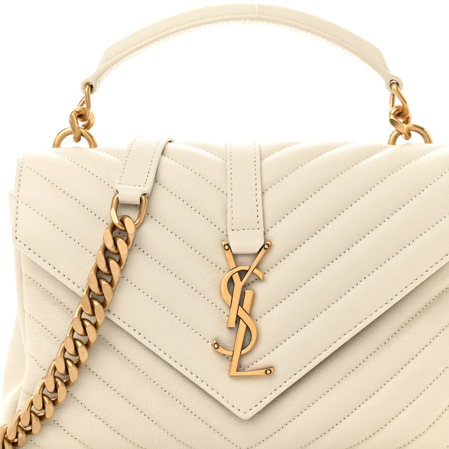 Saint Laurent Sheepskin Matelasse Chevron Monogram Medium College Bag Crema Soft 8 of 10