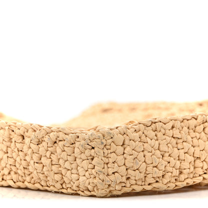 Prada Yarn Raffia Effect Crochet Logo Embroidered Tote Bag Naturale 8 of 13