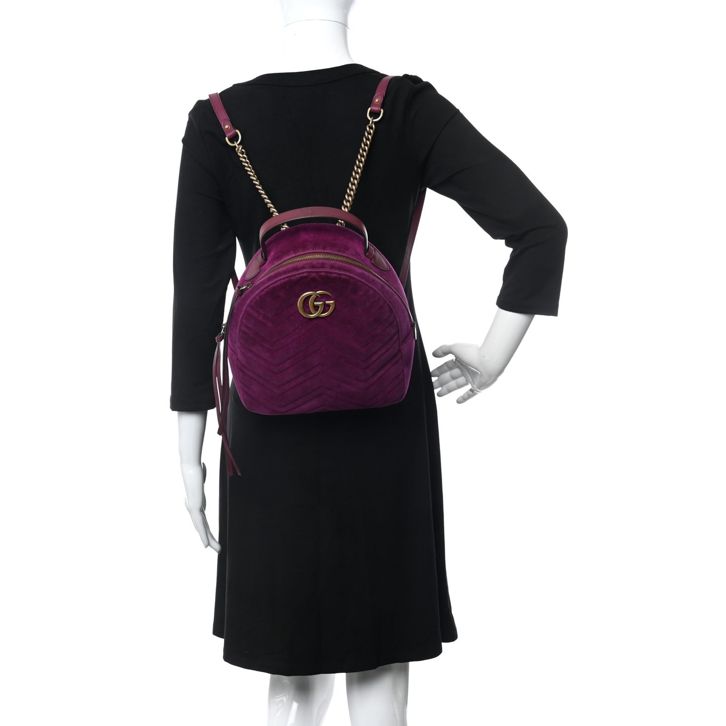 Velvet Matelasse GG Marmont Dome Backpack Fuchsia Violet Cyclamen