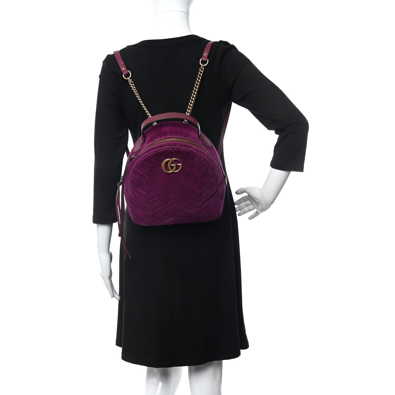 Gucci Velvet Matelasse GG Marmont Dome Backpack Fuchsia Violet Cyclamen 2 of 9