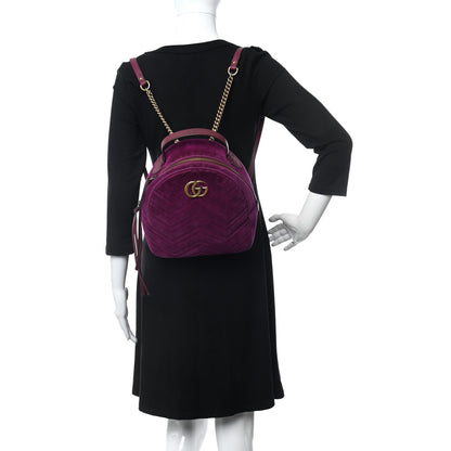 Gucci Velvet Matelasse GG Marmont Dome Backpack Fuchsia Violet Cyclamen 2 of 9