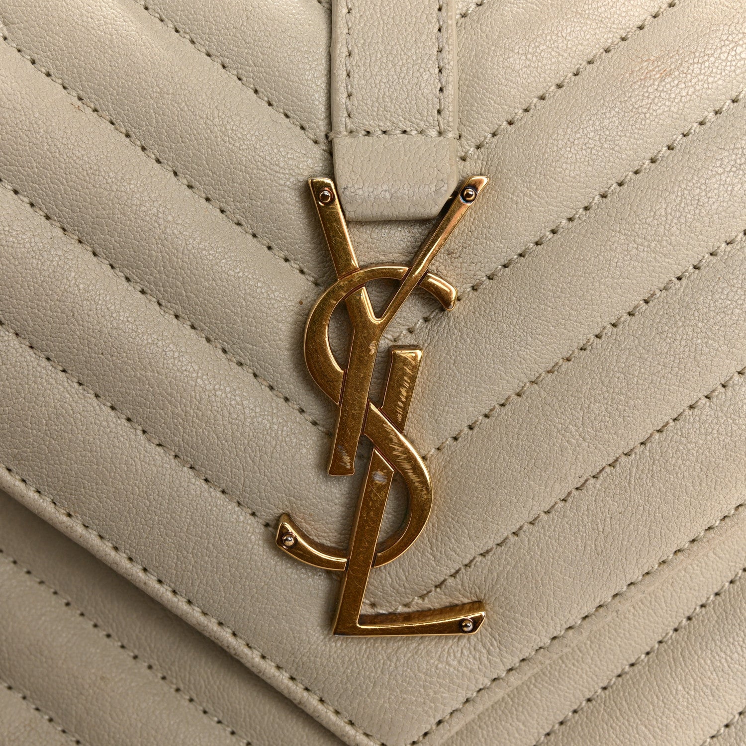Saint Laurent Sheepskin Matelasse Chevron Monogram Medium College Bag Crema Soft 15 of 19