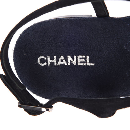 Chanel Suede Calfskin CC Thong Sandals 38.5 Dark Blue 7 of 8