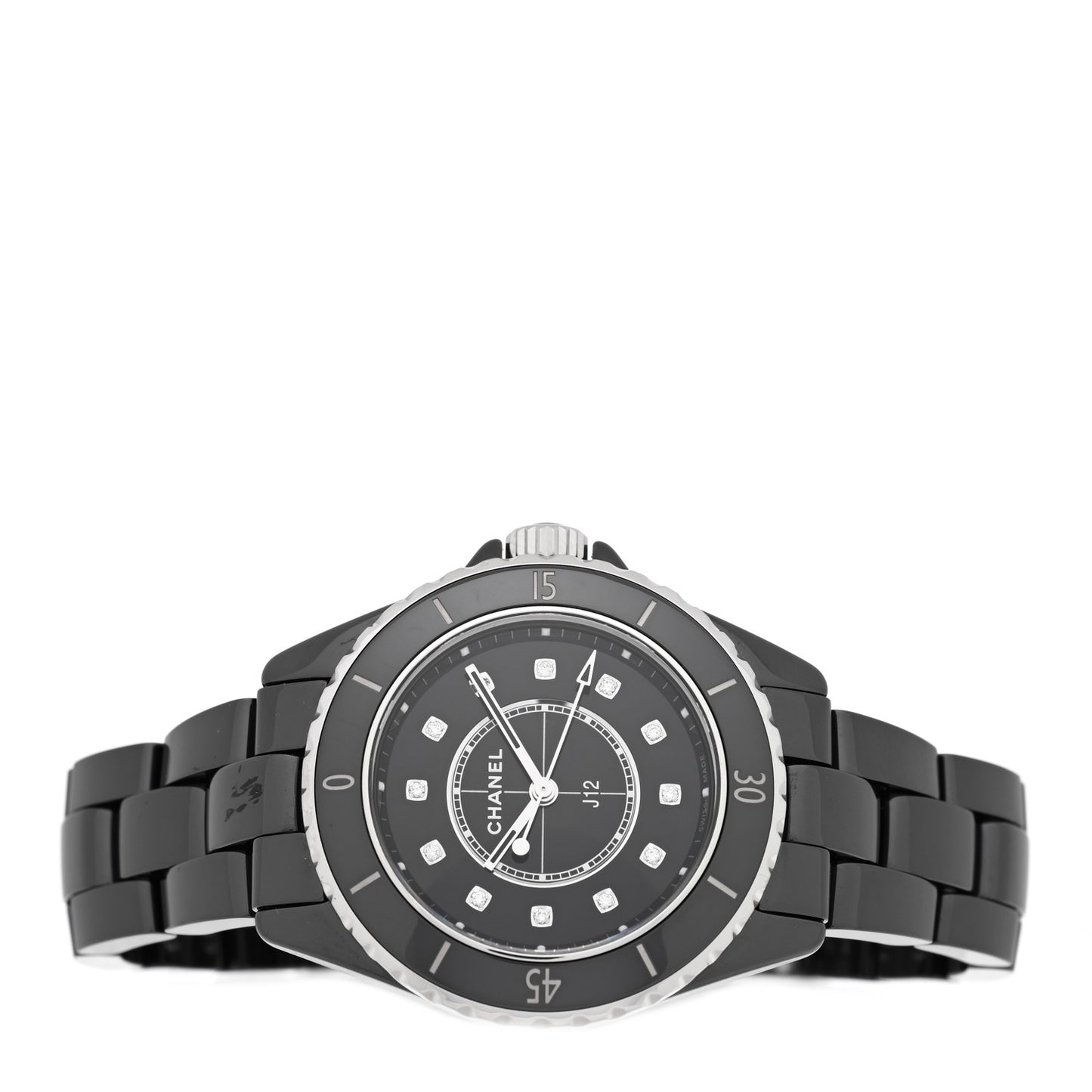 Stainless Steel Ceramic Diamond 33mm J12 Quartz Watch Black