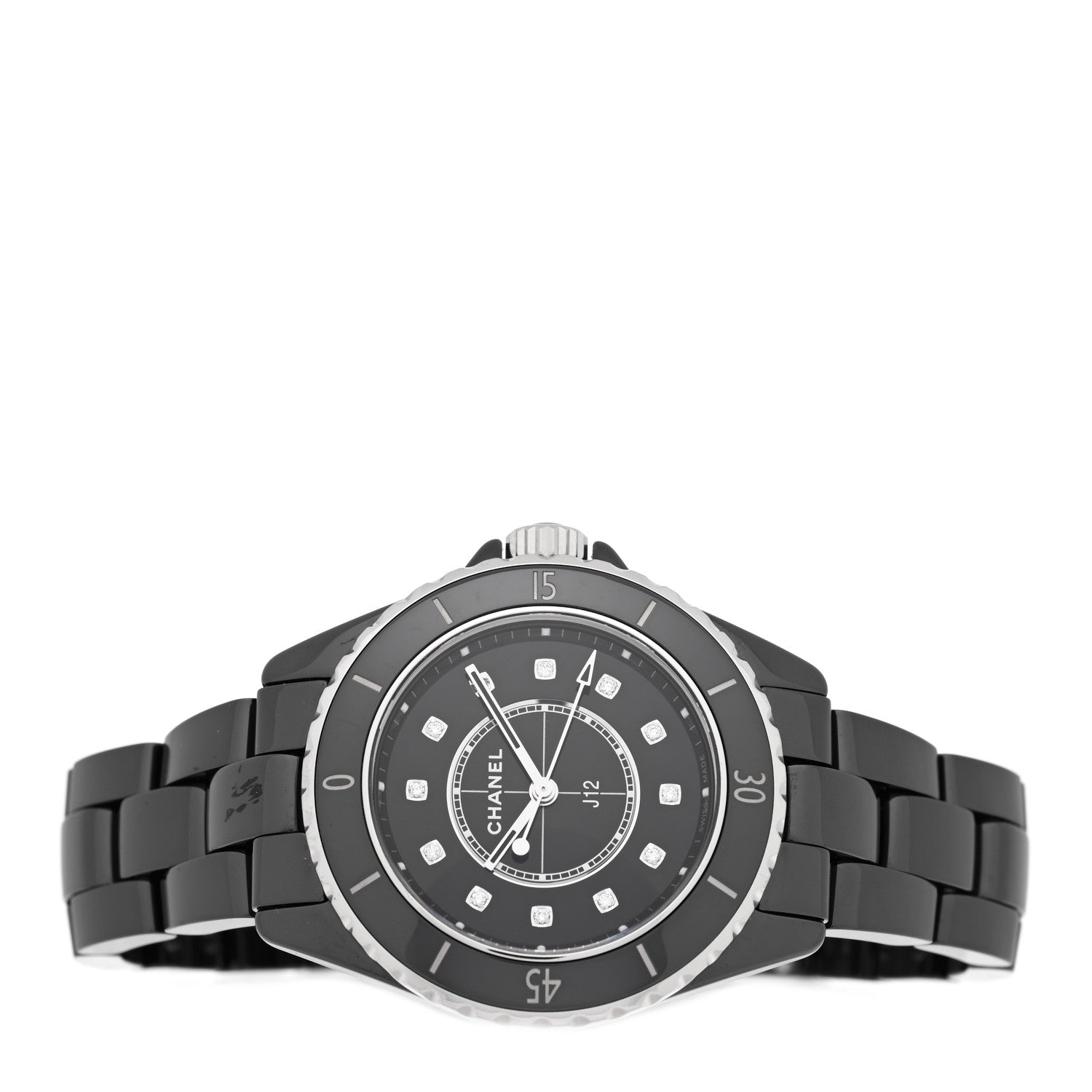 Chanel Stainless Steel Ceramic Diamond 33mm J12 Quartz Watch Black 2 of 4