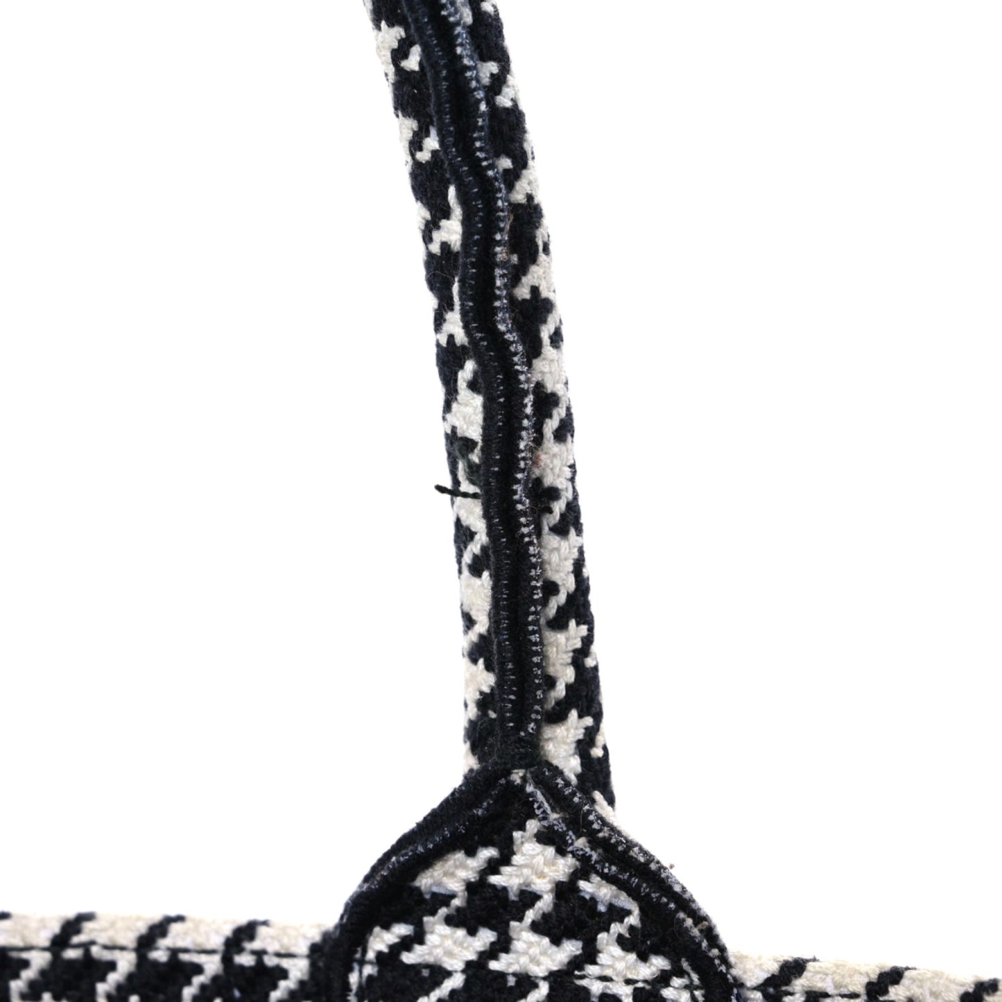 Canvas Houndstooth Embroidered Medium Book Tote Black White