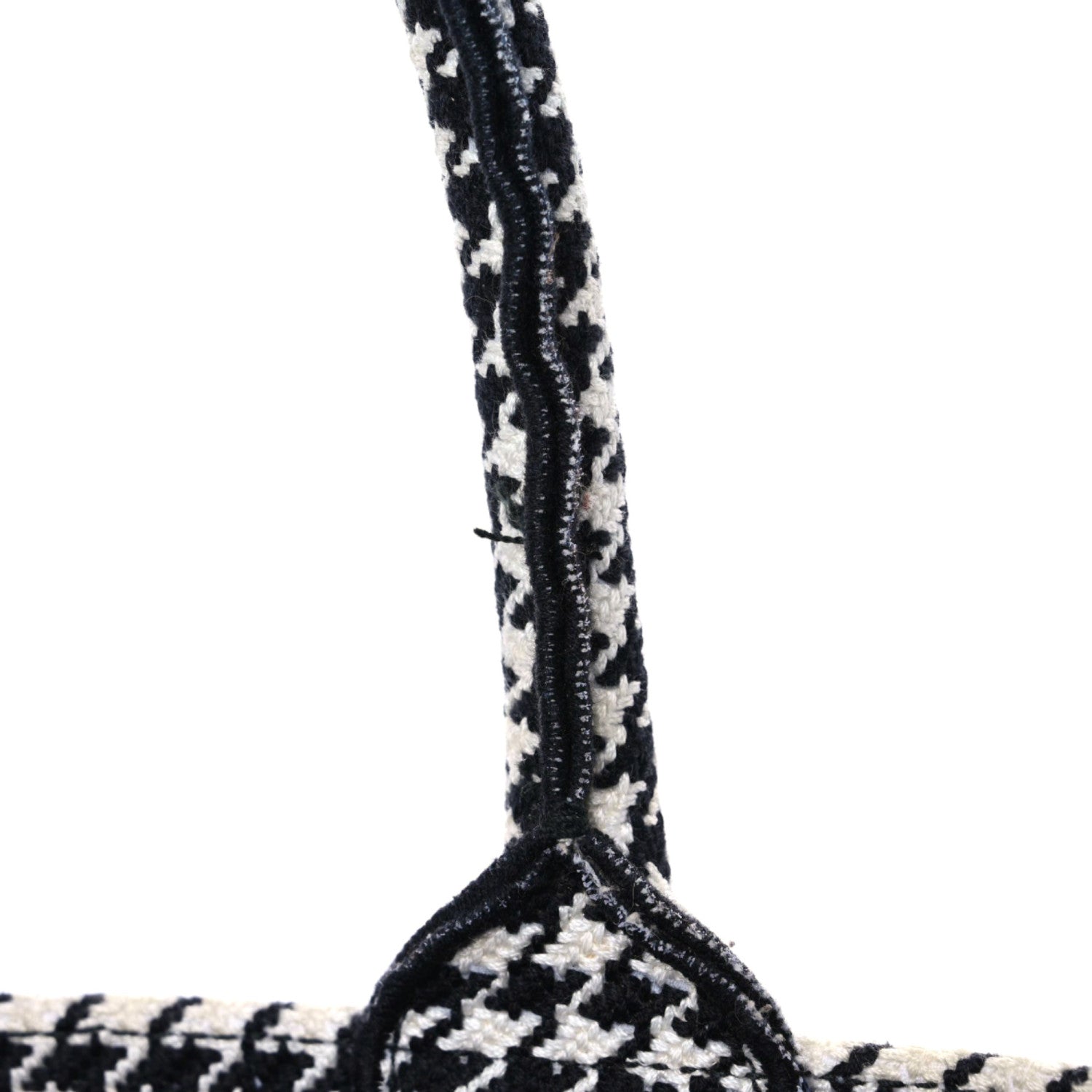 Christian Dior Canvas Houndstooth Embroidered Medium Book Tote Black White 7 of 13
