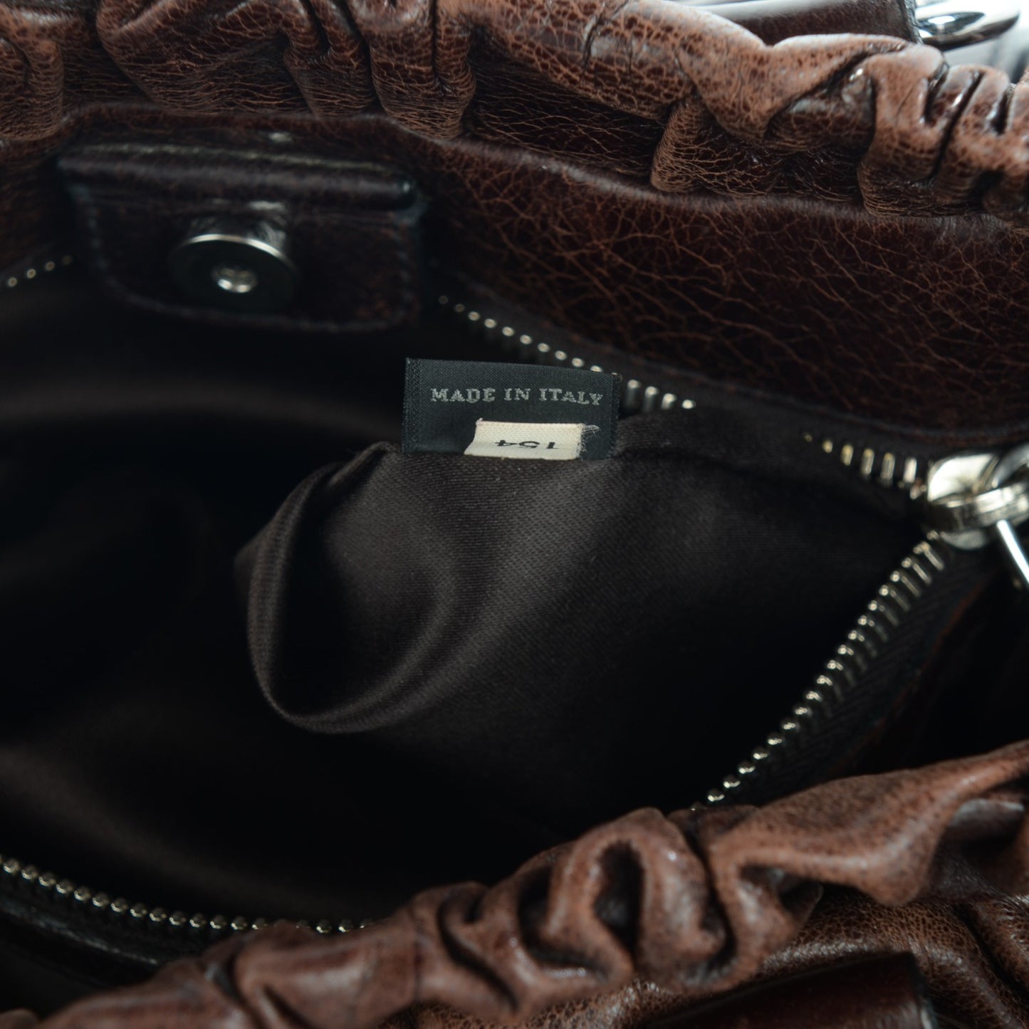 Vitello Lux Gathered Tote Dark Brown