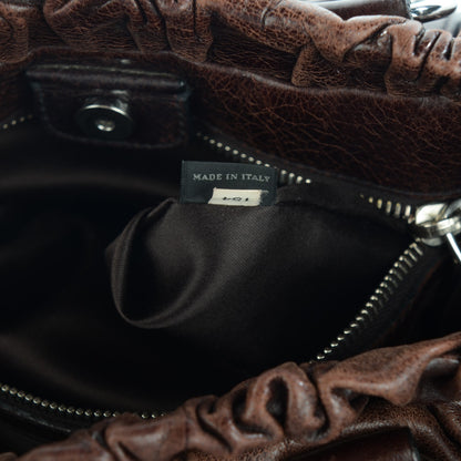 Miu Miu Vitello Lux Gathered Tote Dark Brown 8 of 8