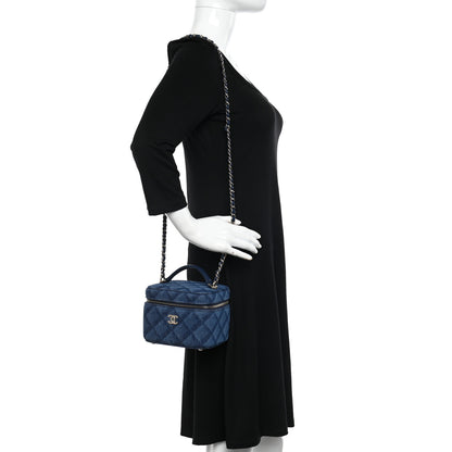 Chanel Printed Denim Quilted Mini Top Handle Vanity Case With Chain Dark Blue 2 of 10