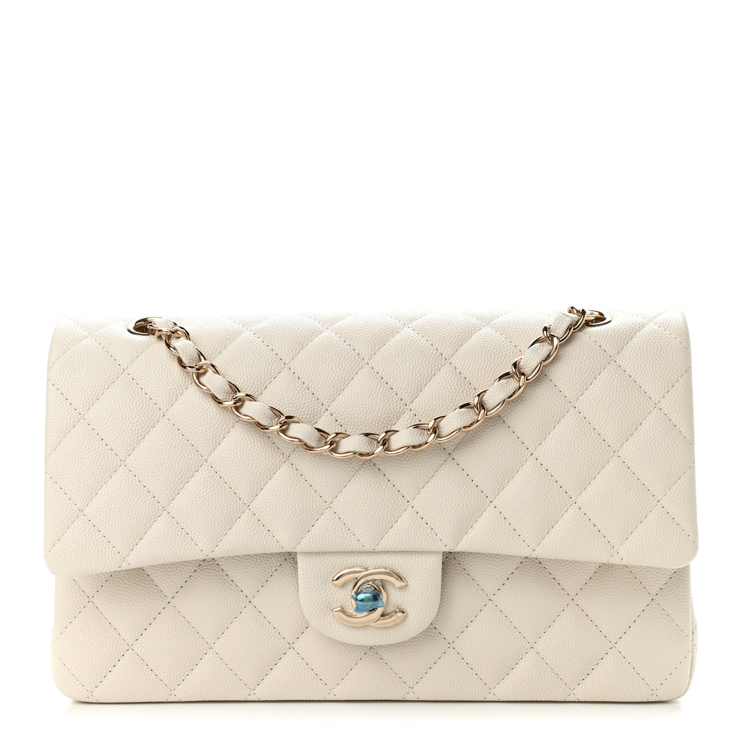 Caviar Quilted Medium Double Flap White