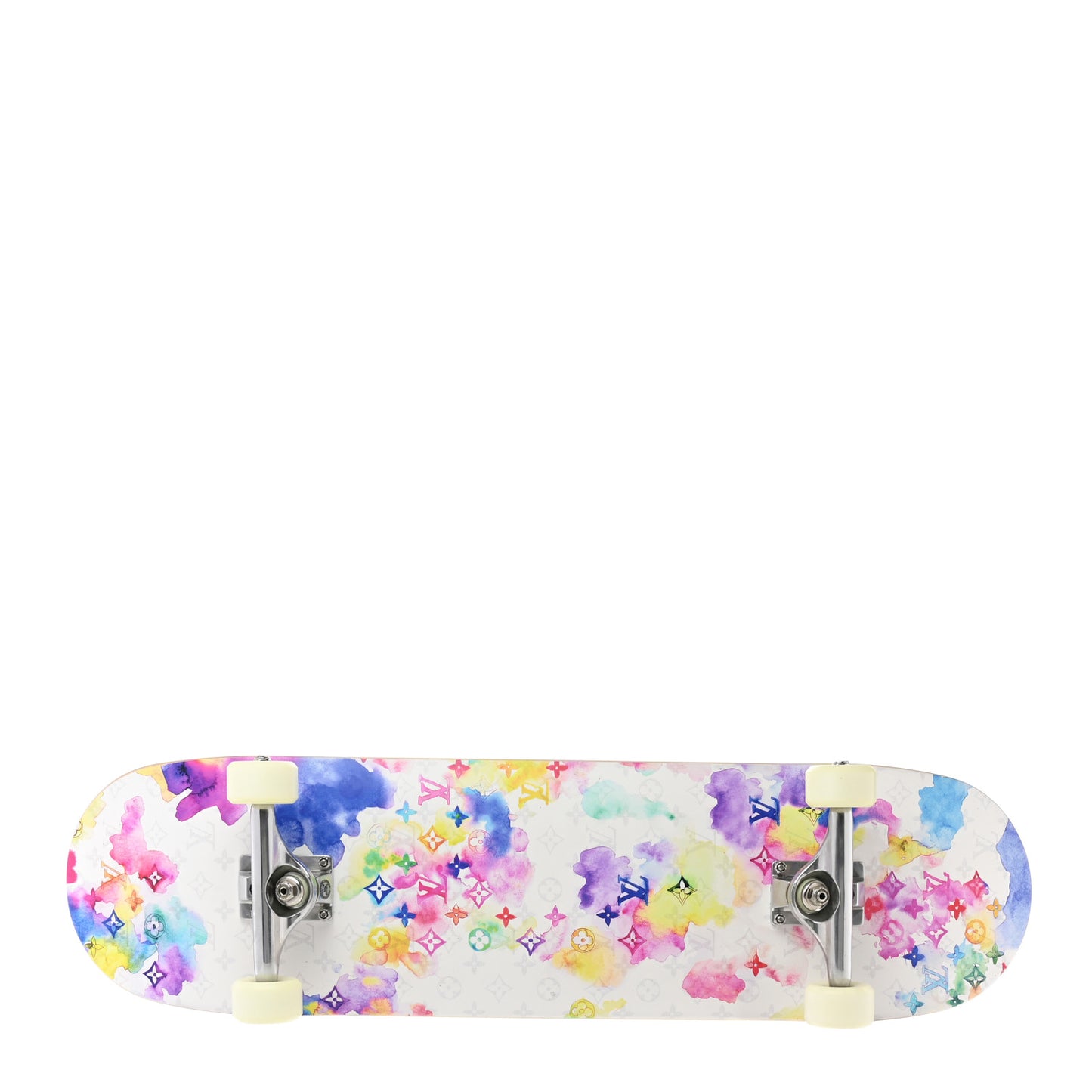 Monogram Watercolor Wood Skateboard Multicolor