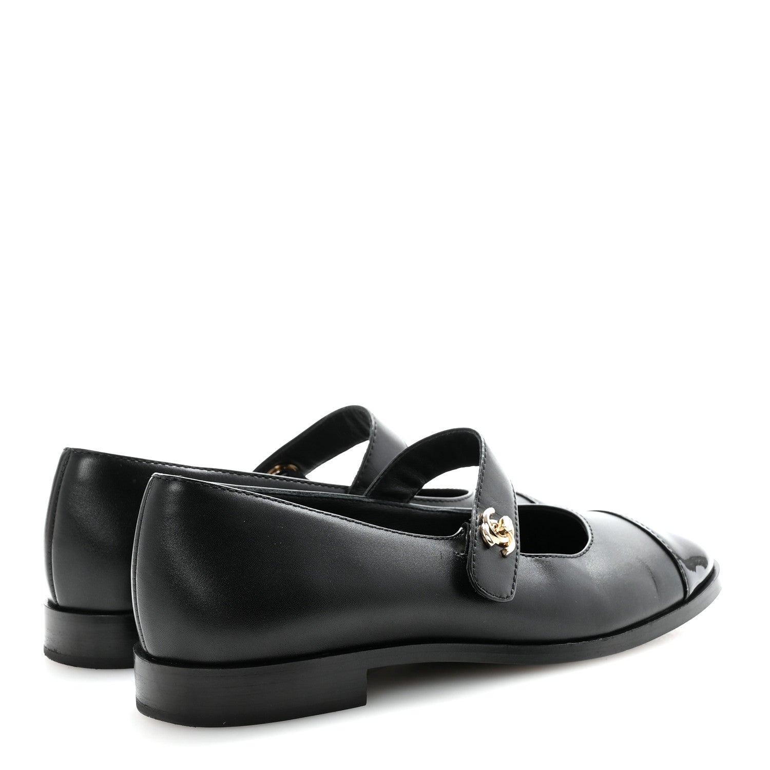 Chanel Calfskin Patent Mary Janes Flats 37 Black 9 of 18
