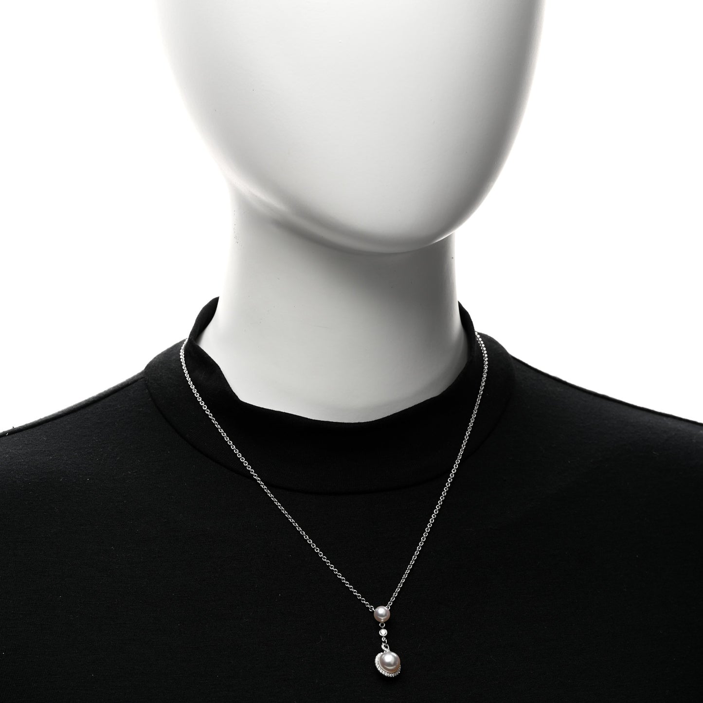 18K White Gold Diamond Akoya Cultured Pearl Petit Soleil Drop Pendant Necklace