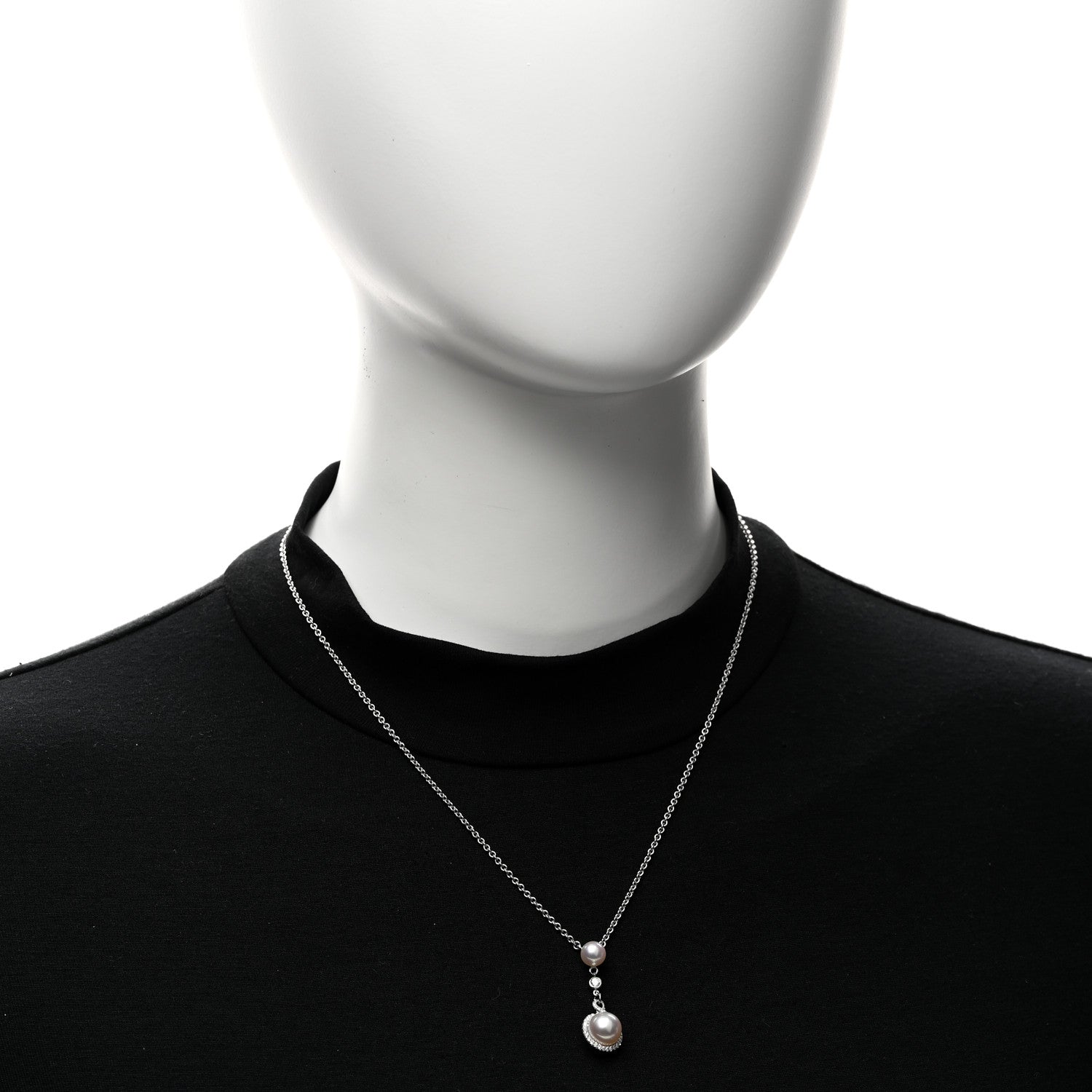 Mikimoto 18K White Gold Diamond Akoya Cultured Pearl Petit Soleil Drop Pendant Necklace 2 of 5