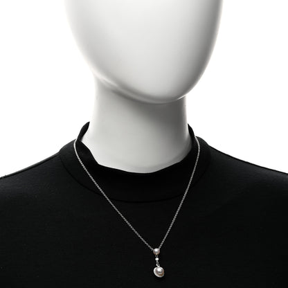 Mikimoto 18K White Gold Diamond Akoya Cultured Pearl Petit Soleil Drop Pendant Necklace 2 of 5