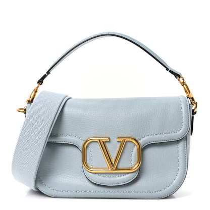 Valentino Garavani Pebbled Calfskin Vlogo Small Top Handle Shoulder Bag Blu Porcellana 1 of 9