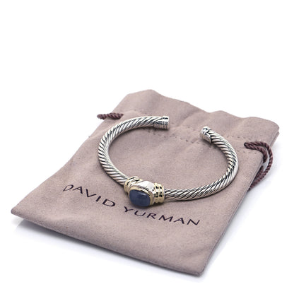 David Yurman Sterling Silver 14K Yellow Gold Blue Chalcedony 5mm Noblesse Cable Bracelet 6 of 6