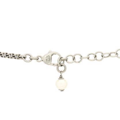 Chanel Pearl Crystal Flower Necklace Silver 4 of 5