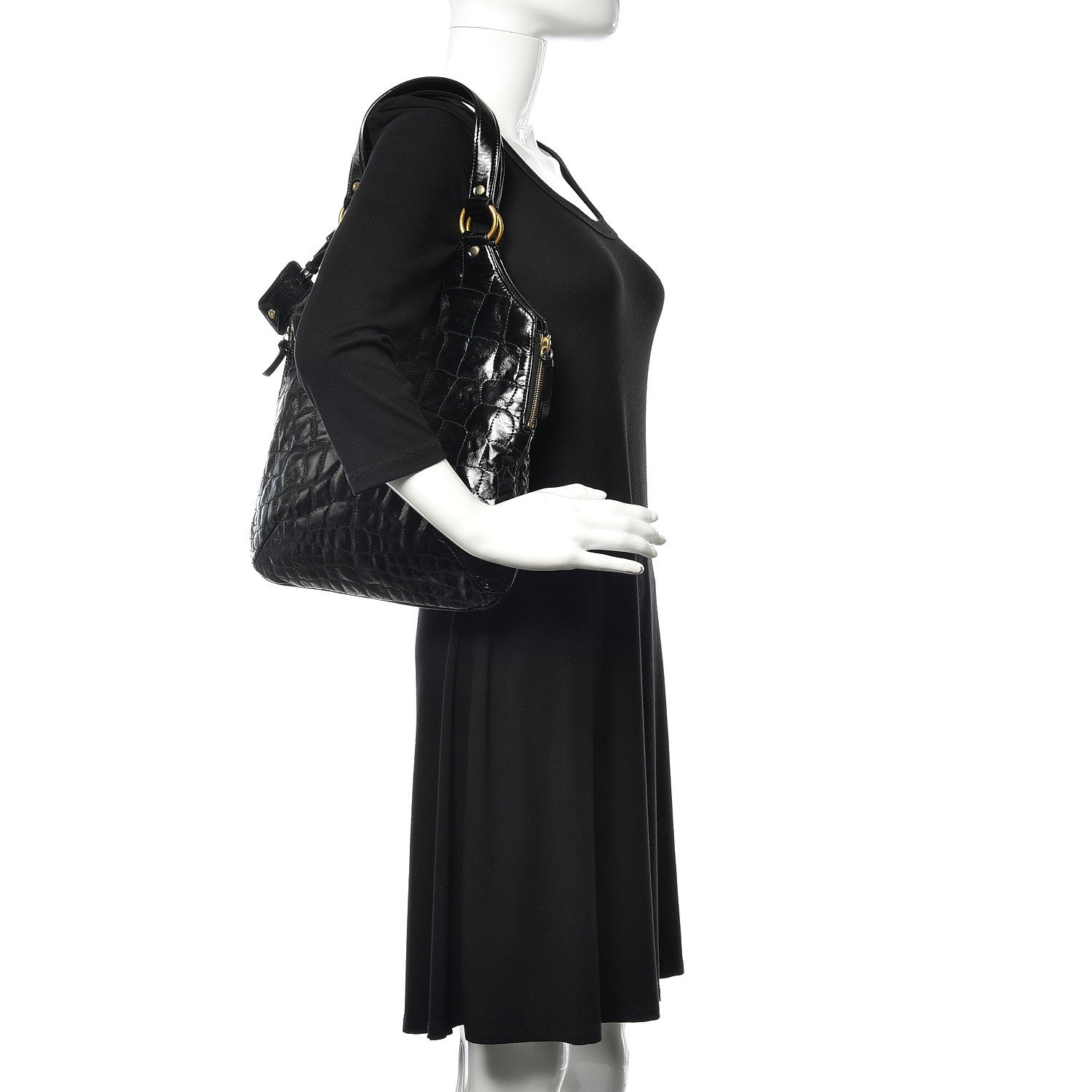 Saint Laurent Patent Crocodile Embossed Tribute Tote Black 2 of 12