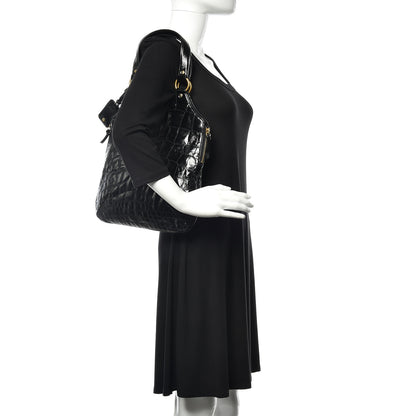 Saint Laurent Patent Crocodile Embossed Tribute Tote Black 2 of 12