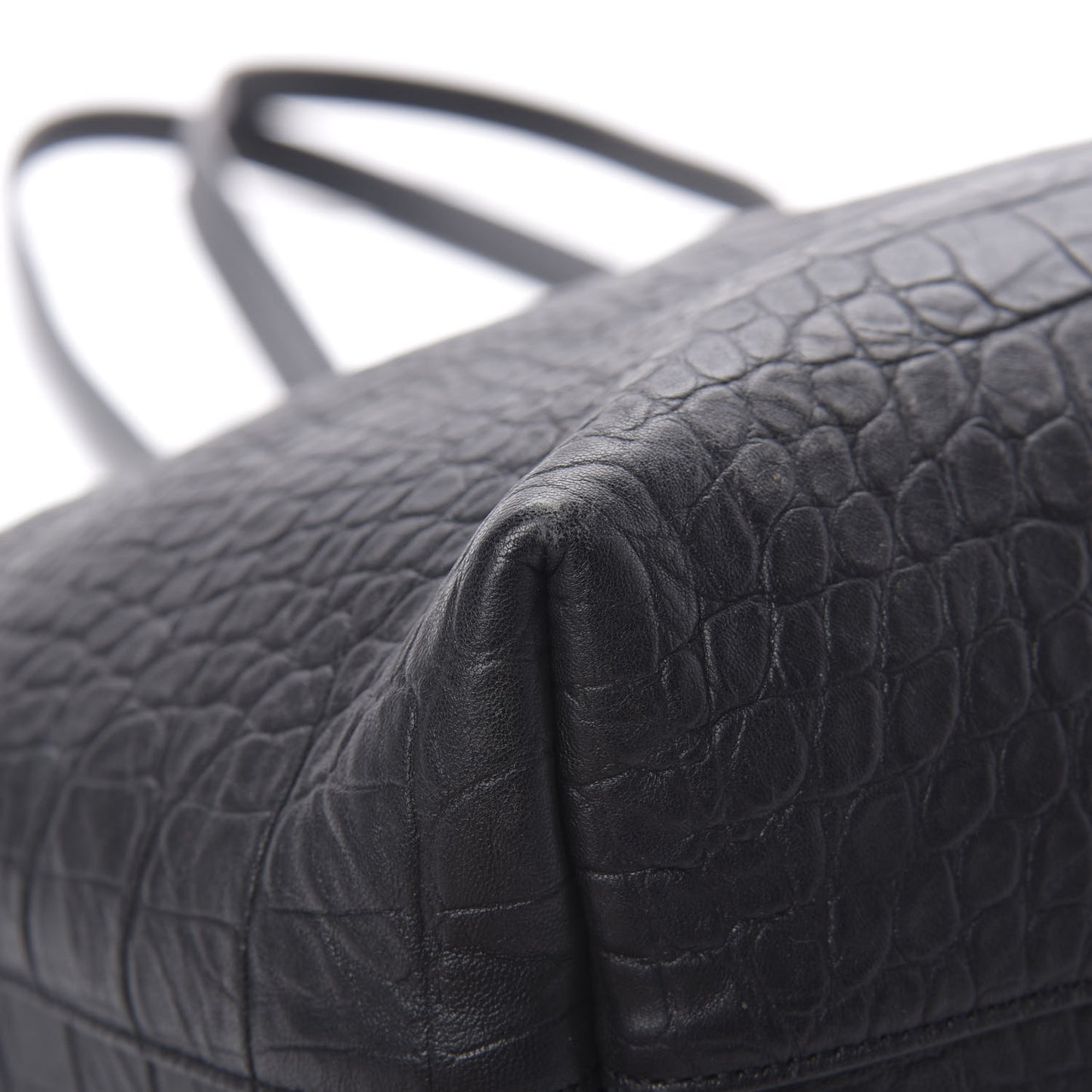 Calfskin Crocodile Embossed Large Shopper Tote Black