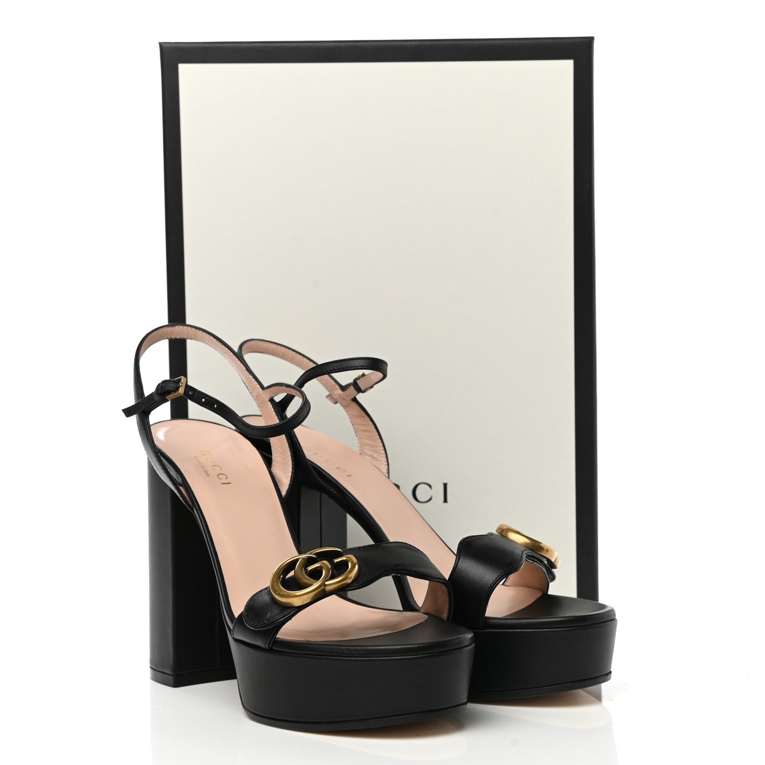 Gucci Calfskin GG Marmont Ankle Wrap 30/115mm Platform Sandals 37.5 Black 9 of 9